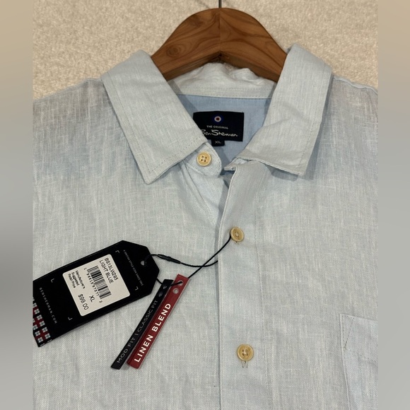 Ben Sherman Linen Blend Button Down Shirt Light Blue Men’s Size XL NEW WITH TAGS - Picture 3 of 6
